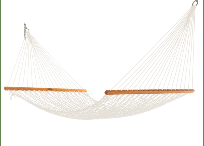 Soft Spun Polyester Single Person White Rope Hammock With Solid Hardwood Spreader Bars