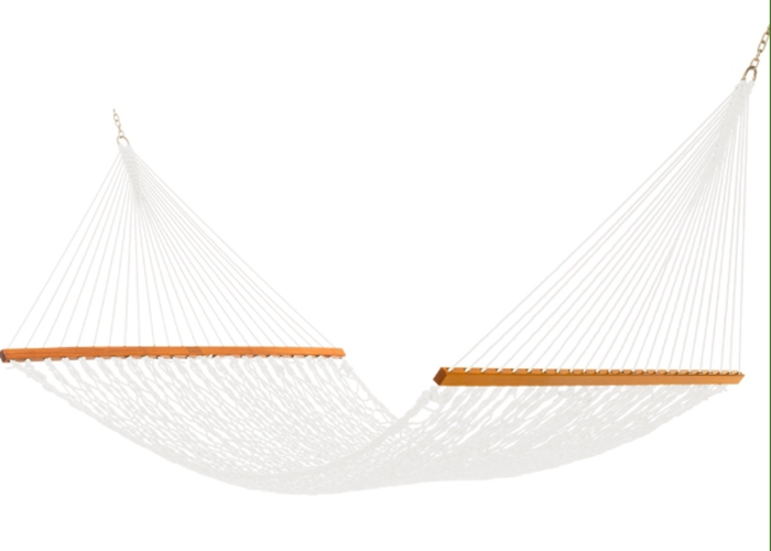Backyard Comfortable Deluxe Extra wide Polyester Rope Hammock Bright White including Two Tree Hooks