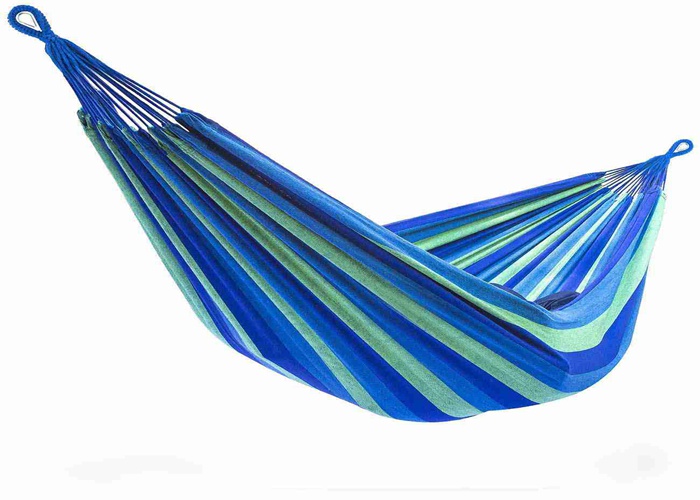 Blue Green Stripe Brazilian Sleeping Hammock , Porch Cotton Woven Hammocks For Two