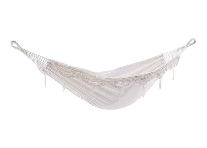 All Weather Double White Brazilian Hammock With Fringe For 2 Comfortable Outdoor Natural