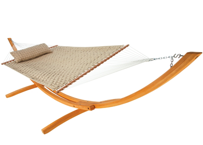 Weather Resistant Beige Oversized Olefin Hammock With Spreader Bar And Stand For Two People