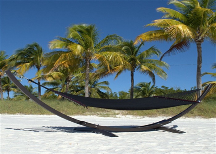 Outside Cool Palm Caribbean Style Hammock , Sleeping Black Free Standing Hammock Bed