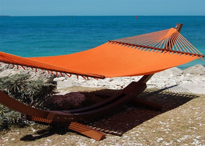 Modern Solution Dyed 2 Person Caribbean Style Hammock With Stand Orange 55 X 84 Inches