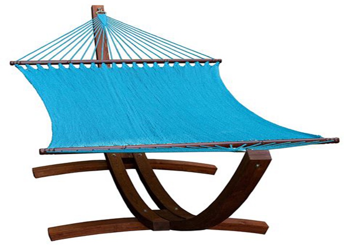 Coastal Tight Weave Wooden Arc 2 Person Rope Hammock With Stand Light Blue 55 X 84 Inches