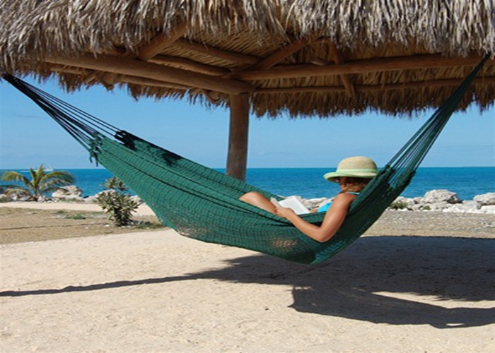 Big Pool Foldable Green Thick String Mayan Hammock Hand Woven With Stand 55 X 84 Inches