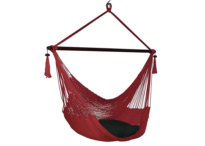 Red Folding Jumbo Deluxe Hanging Hammock Rope Chair For Two Outside Indoor Outdoor