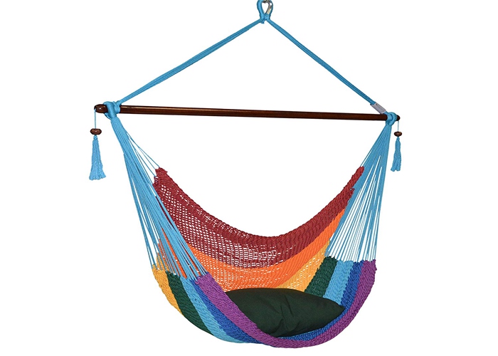 Multi Colored Rainbow Grand Caribbean Lounge Hammock Chair With Pillow 275 Pounds Capacity