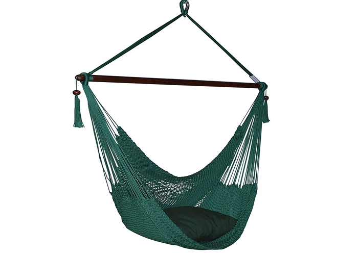 Large Porch Garden Hanging Hammock Chair With Footrest Stand Outdoor Forest Green