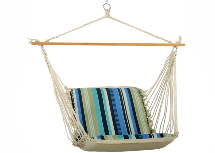Single Cushioned Outdoor Hanging Hammock Swing Chair Soft Polycotton Comfortable